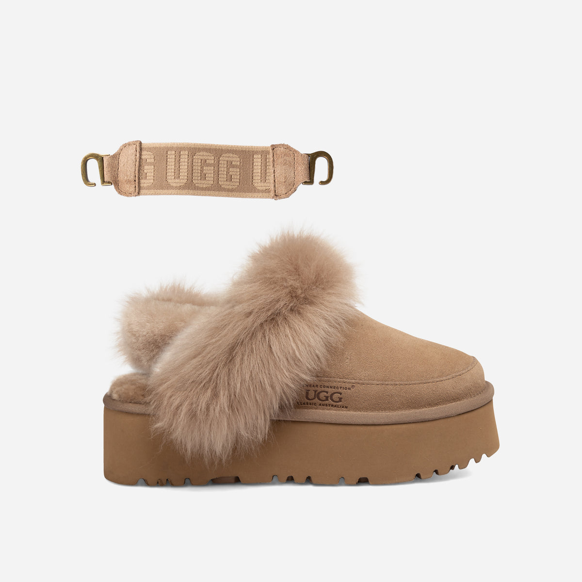UGG DANIELA PREMIUM PLATFORM SLIPPER (ELASTIC LOGO & WOOL STRAP) DETACHABLE