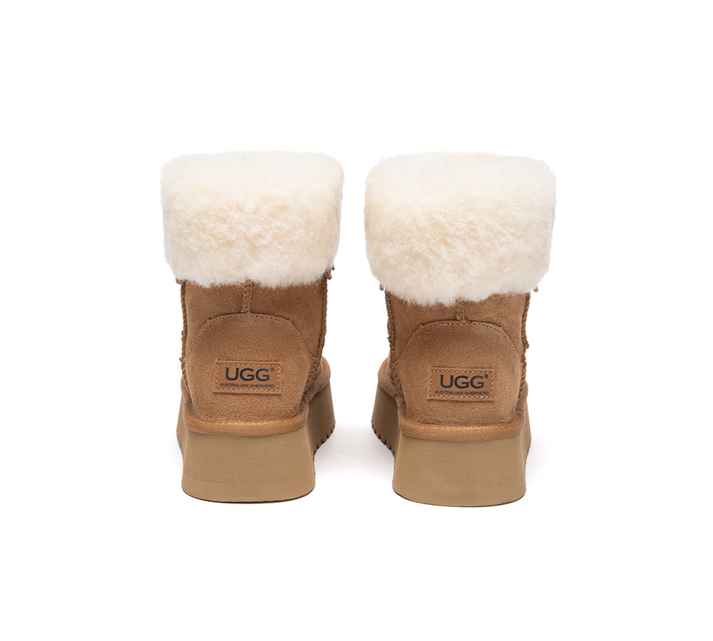UGG Boots Sheepskin Wool Collar Ankle Mini Platform Eleny