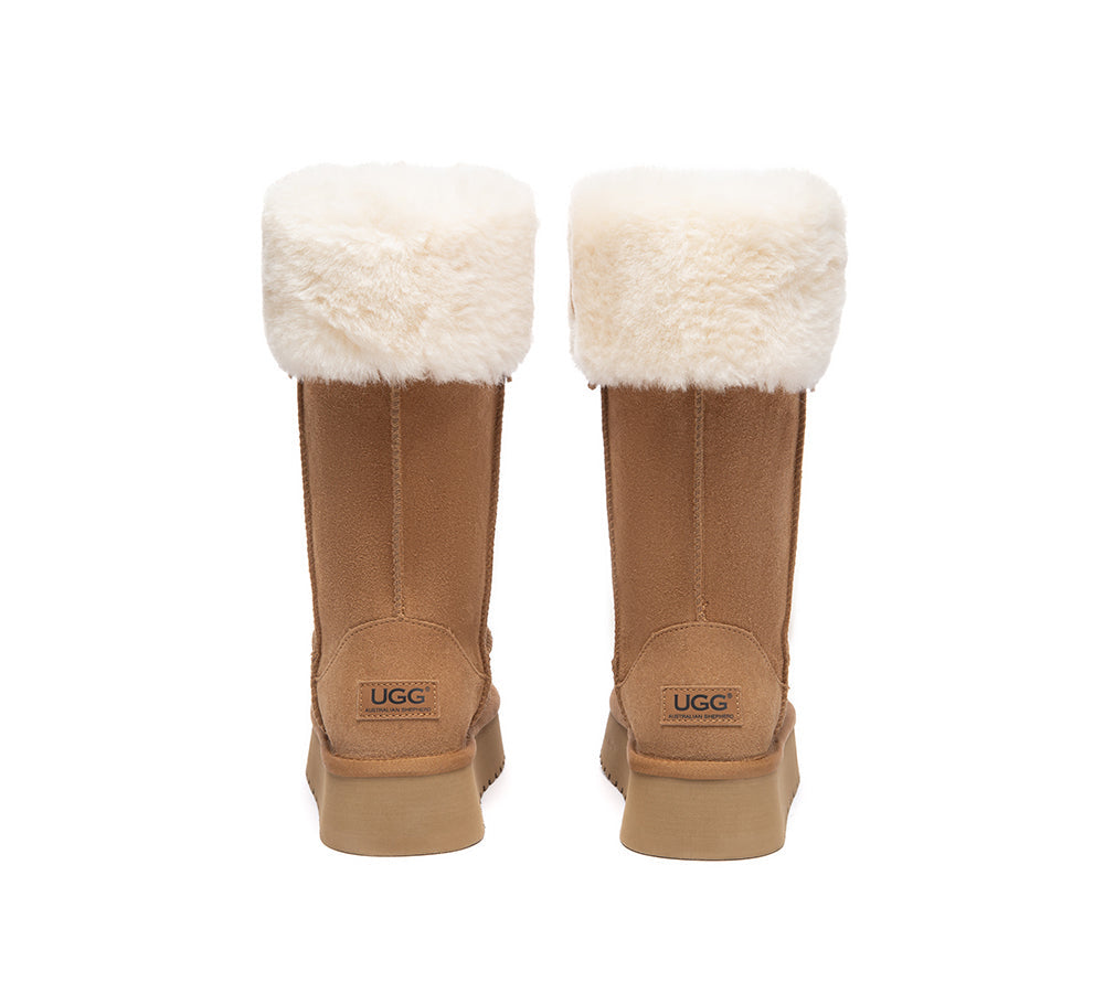 UGG Boots Sheepskin Wool Collar Tall Platform Eleny