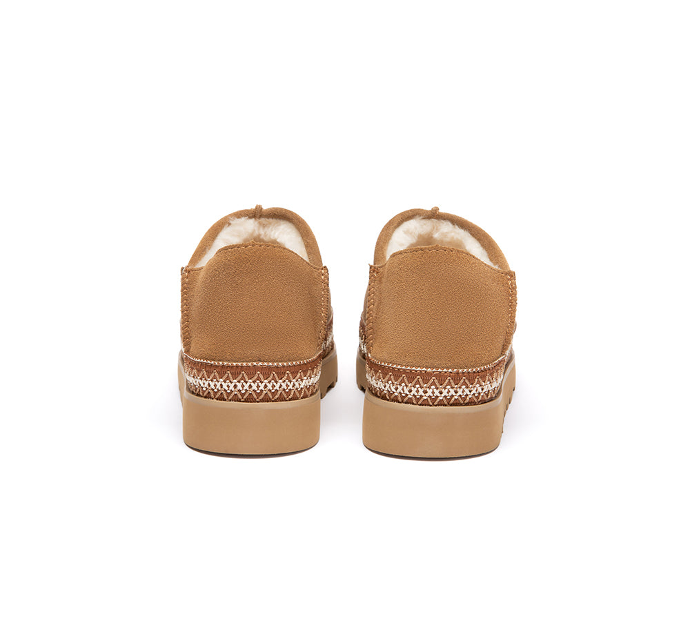 UGG Slippers Women Sheepskin Wool Woven Trim Tayven