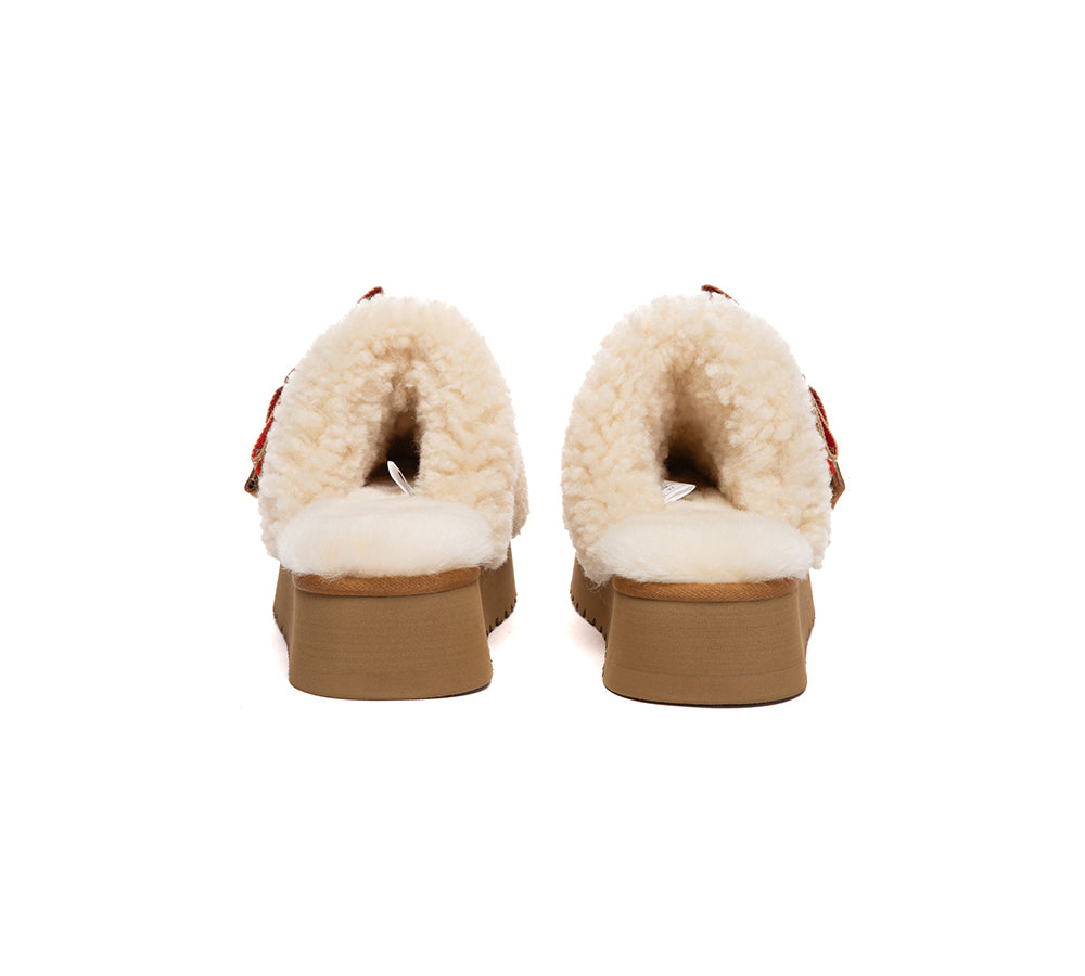 UGG Slippers Women Sheepskin Wool Bow Platform Cecil