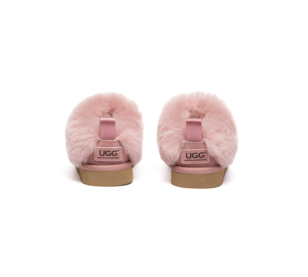 UGG Slippers Kids Sheepskin Wool Collar Ankle Glacial