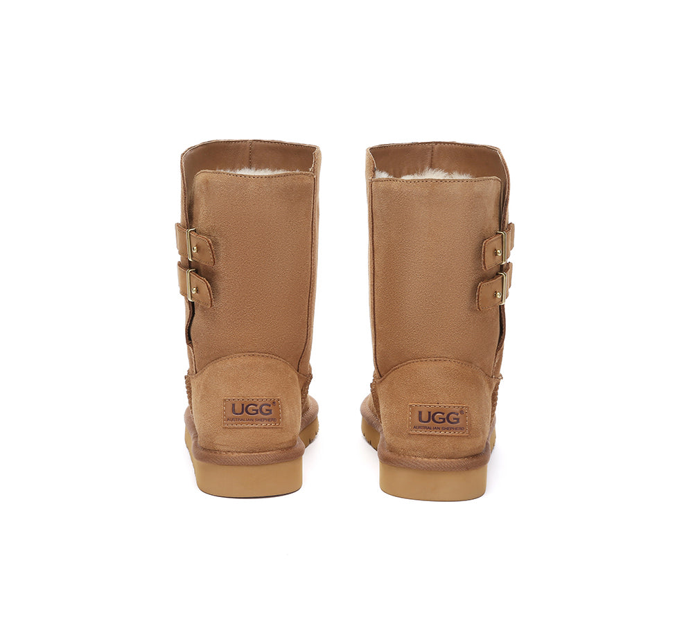UGG Boots Sheepskin Wool Buckle Mid Calf Winza
