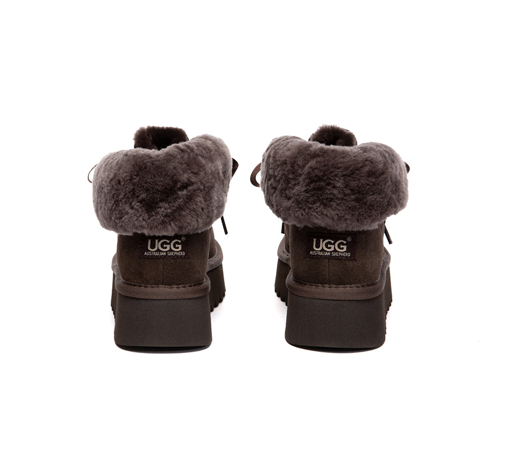 UGG Boots Sheepskin Wool Collar Lace Up Platform Cozira