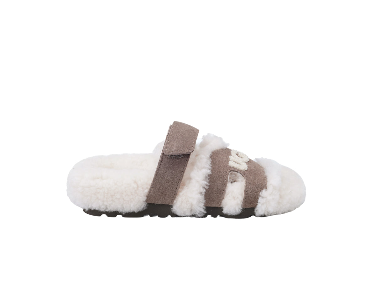 OZLANA Estela Logo Shearling Open Slipper