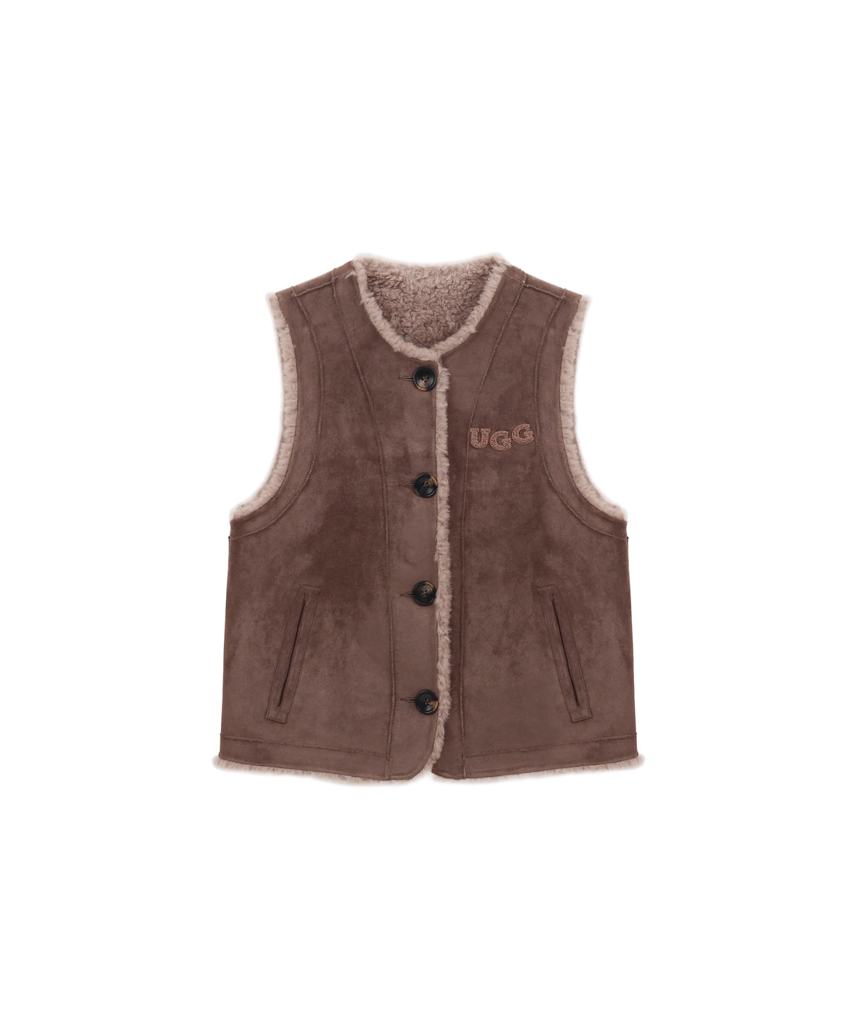 OZLANA Logo Longline Reversible Shearling Vest