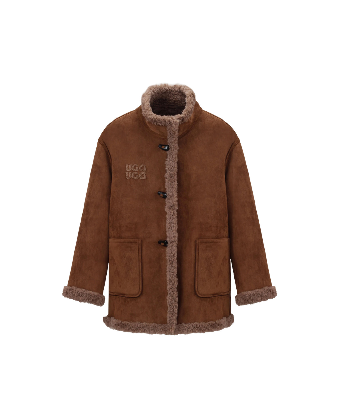 OZLANA Double Logo Stand-Collar Reversible Shearling Coat