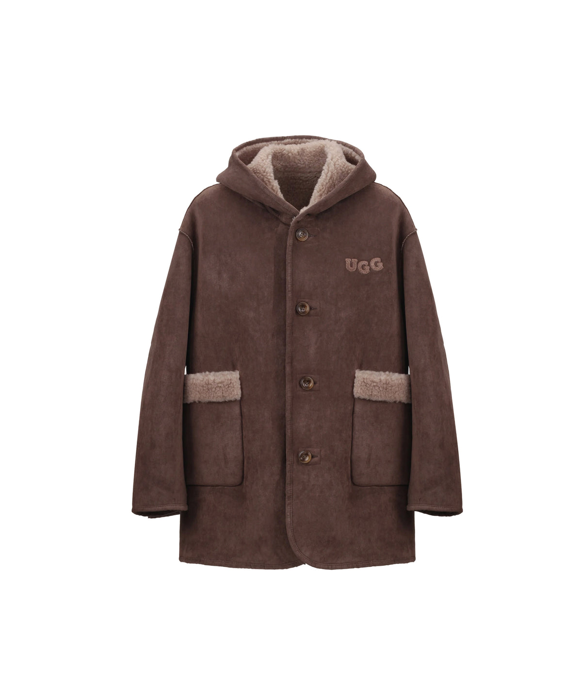 OZLANA Double Logo Hooded Reversible Shearling Coat