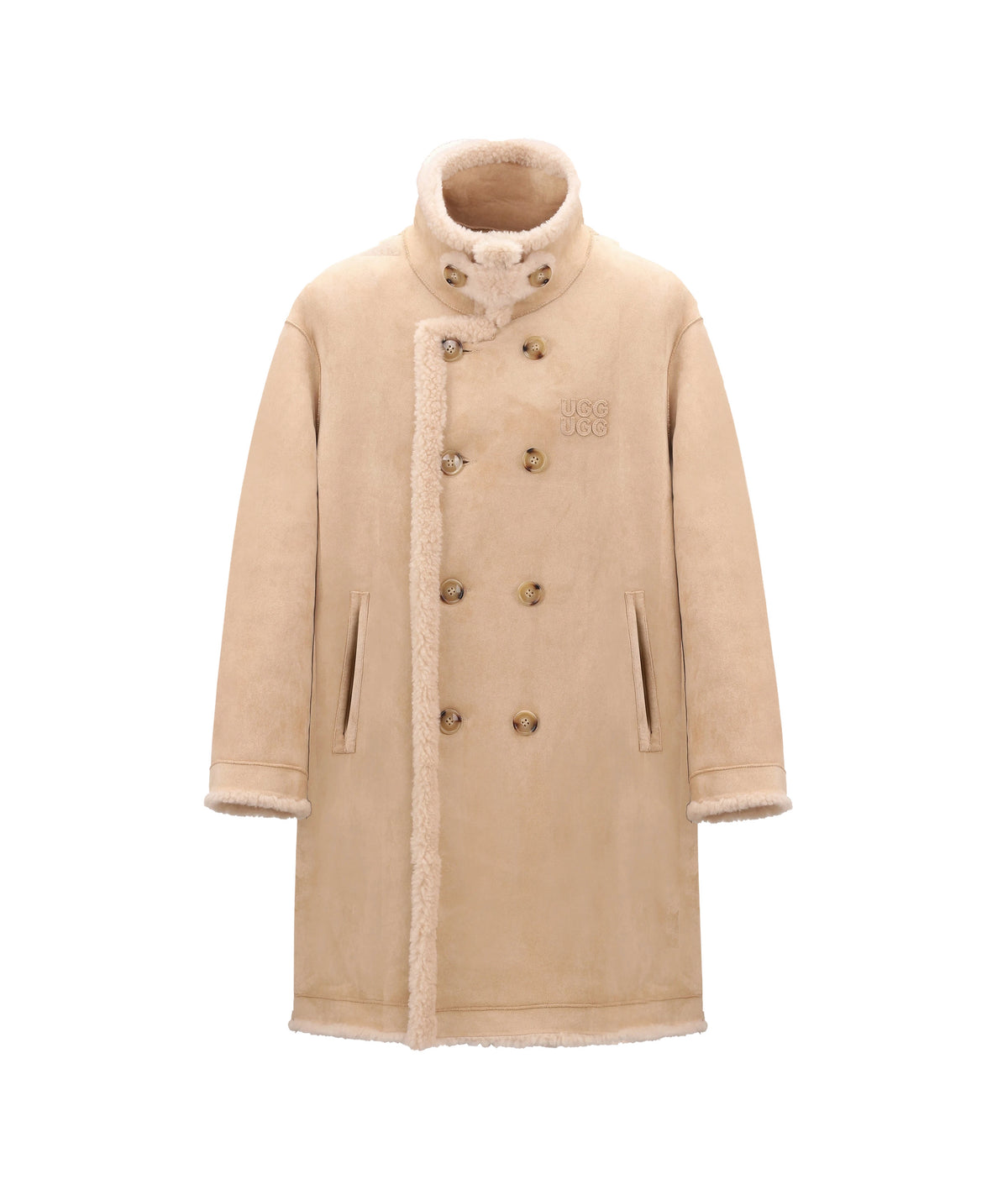 OZLANA Longline Double-Breasted Reversible Shearling Coat