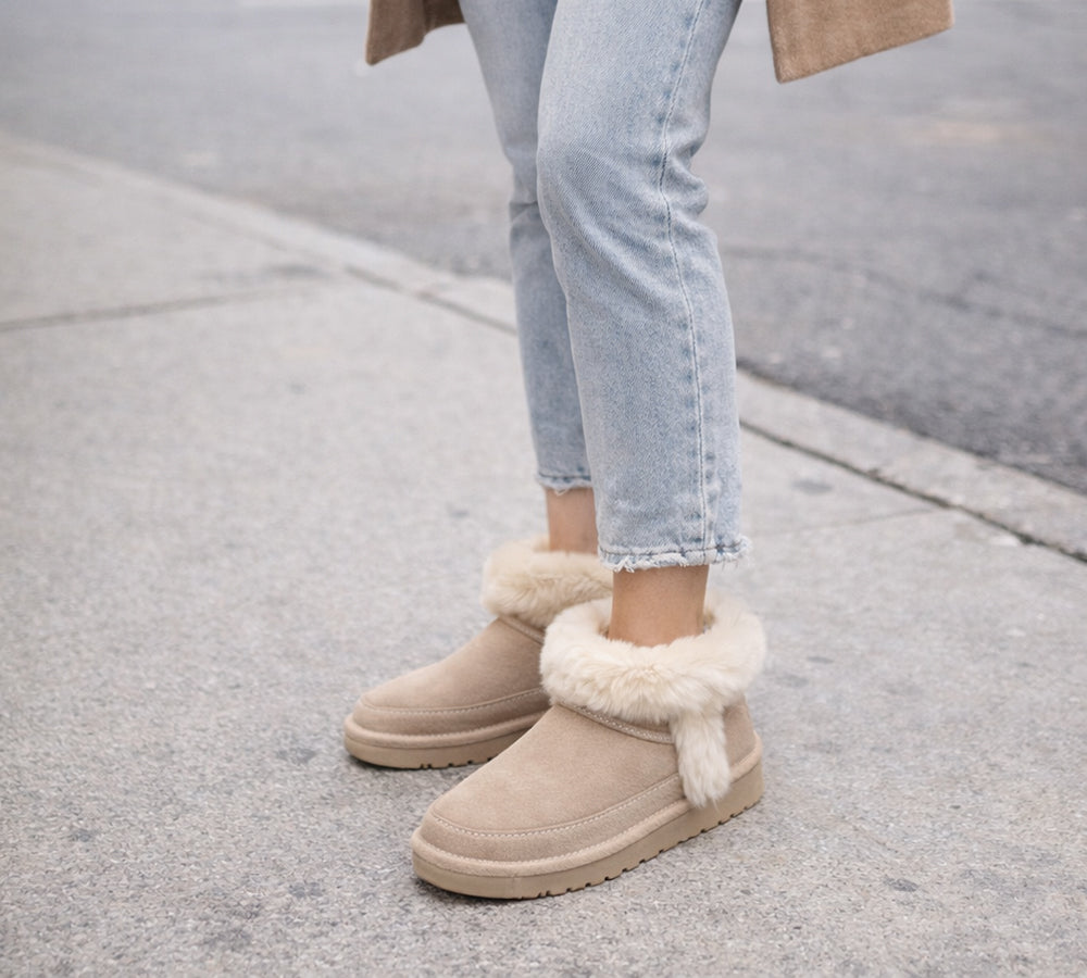 UGG Boots Women Sheepskin Wool Trim Ankle Frovia