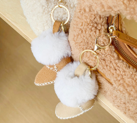 UGG Boot Fluffy Sheepskin Wool Keyring Boris