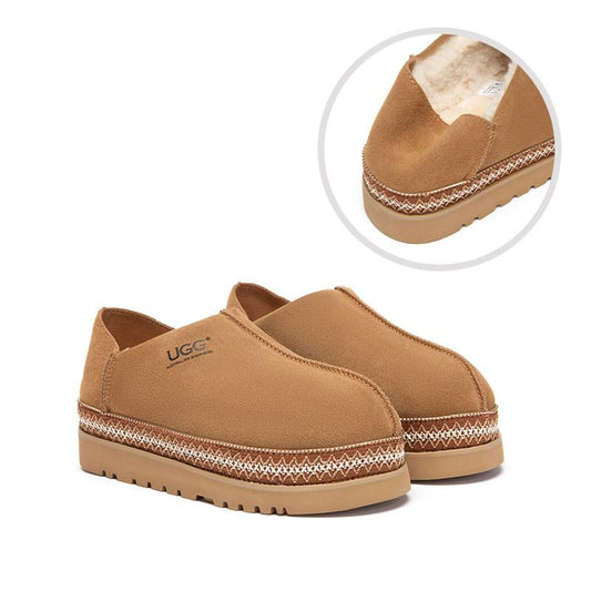UGG Slippers Women Sheepskin Wool Woven Trim Tayven