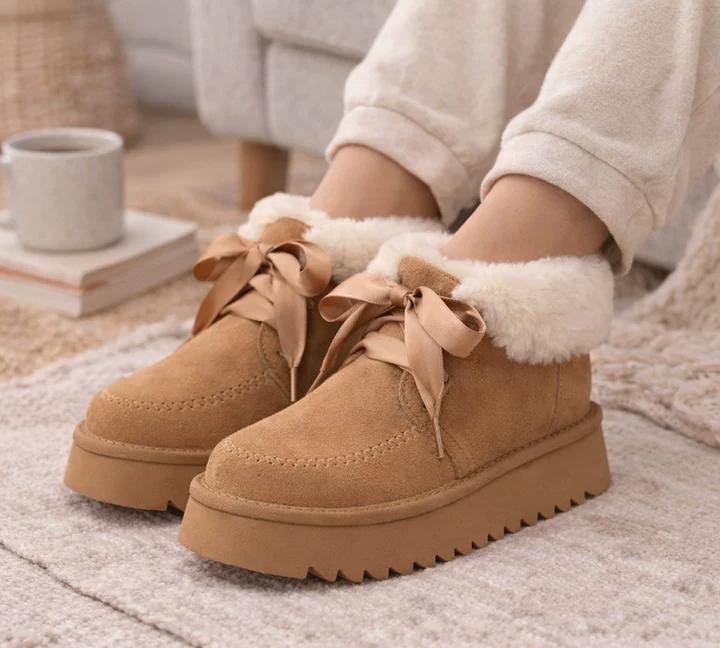 UGG Boots Sheepskin Wool Collar Lace Up Platform Cozira