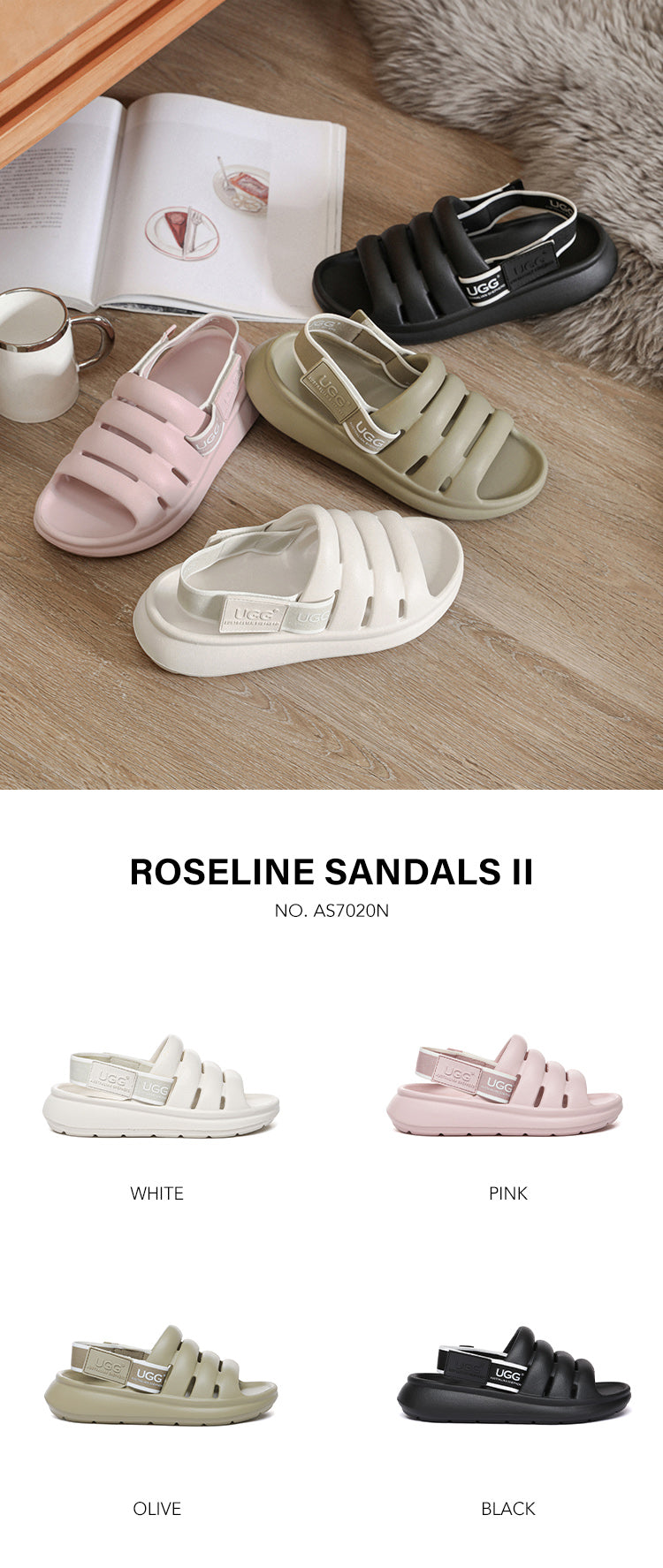 UGG ROSELINE SANDALS (DETACHABLE STRAPS)