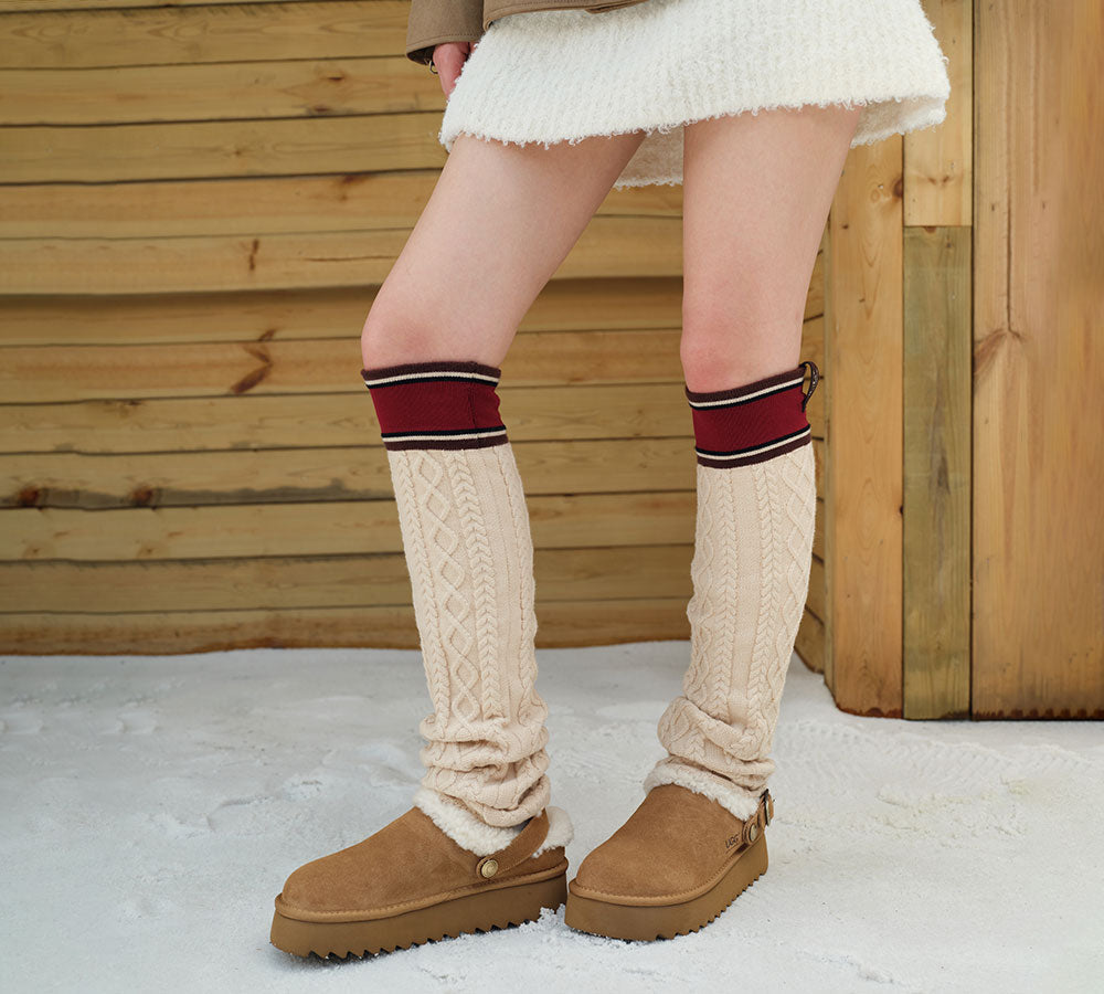 UGG Slippers Sheepskin Wool Adjustable Strap Platform Pulsey