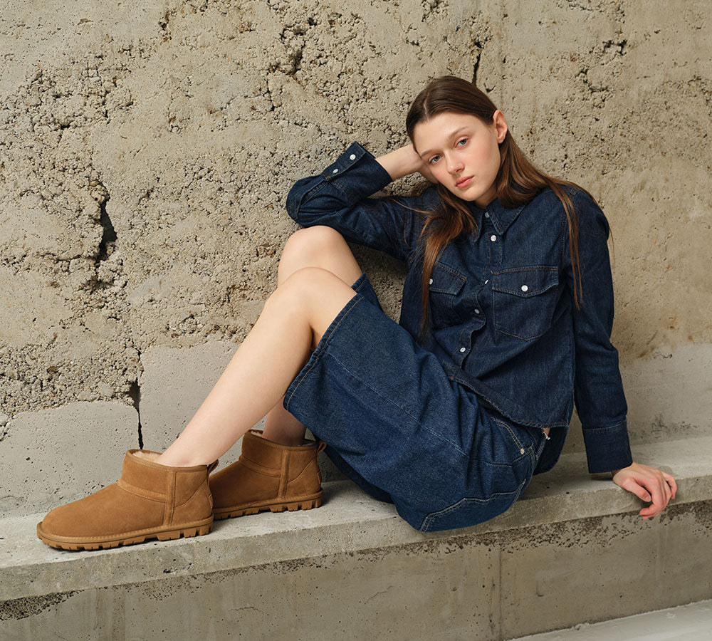 Women Sheepskin Wool Ankle Boots Chorin