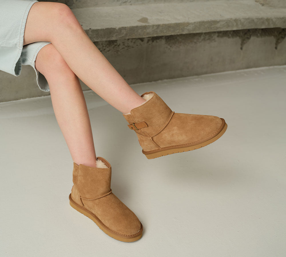 UGG Boots Sheepskin Wool Buckle Ankle Mini Winza