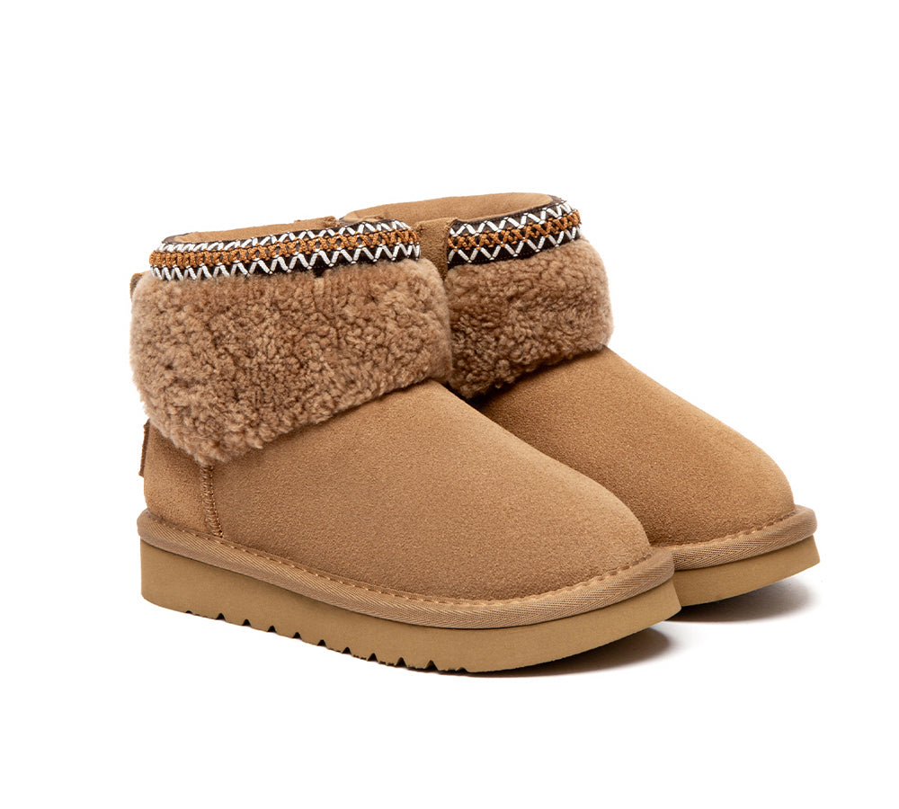 UGG Boots Kids Sheepskin Wool Collar Brunel