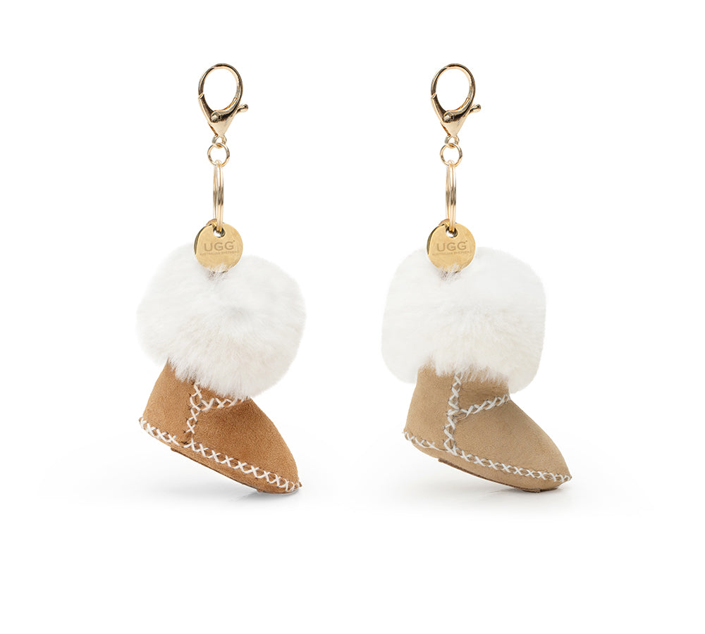UGG Boot Fluffy Sheepskin Wool Keyring Boris