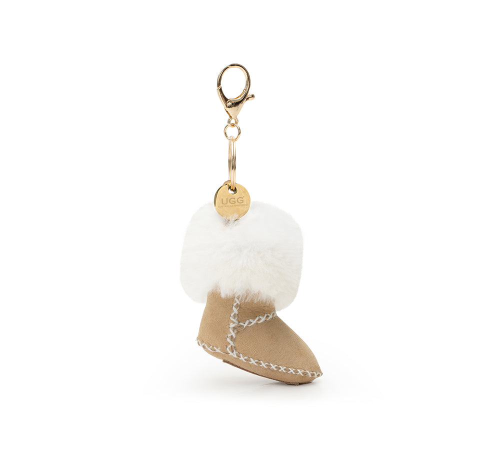 UGG Boot Fluffy Sheepskin Wool Keyring Boris