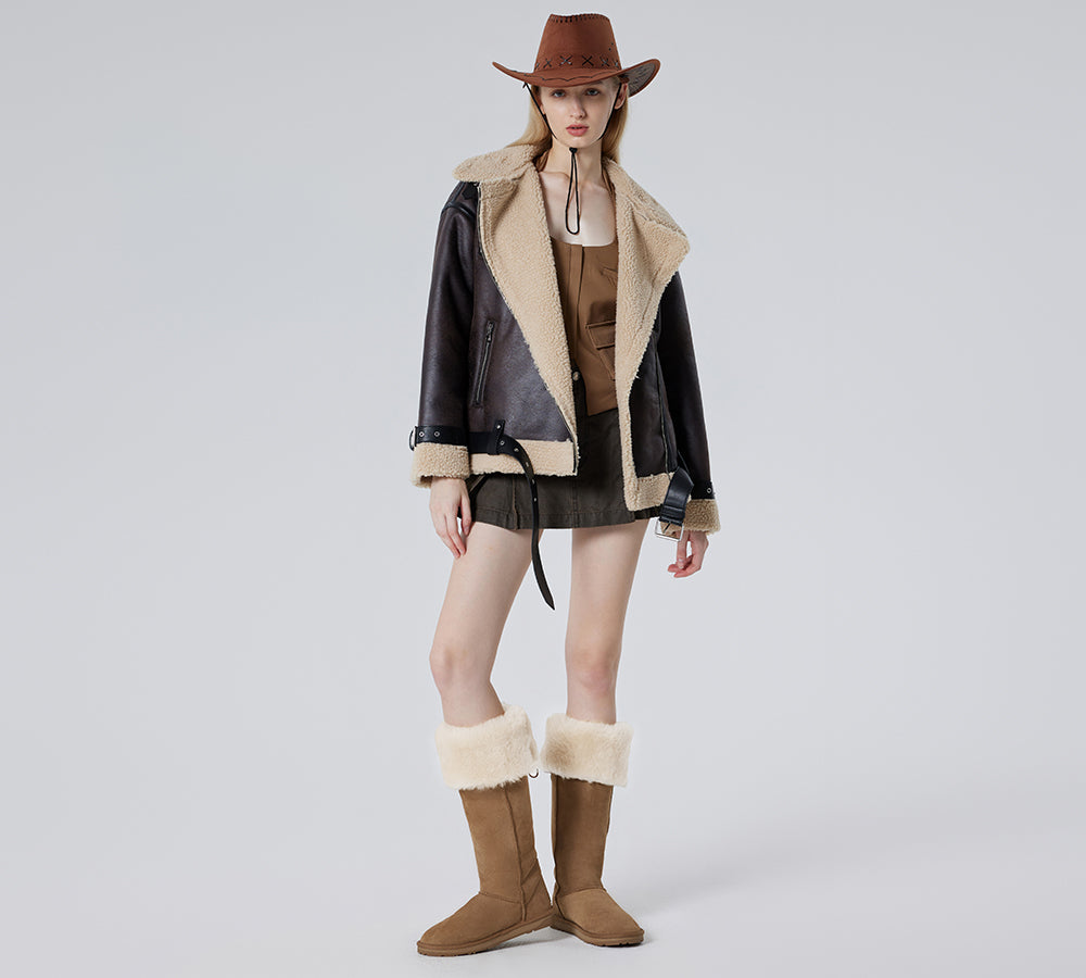 UGG Boots Women Double Faced Sheepskin Wool Tall Button Over-Knee Jenner