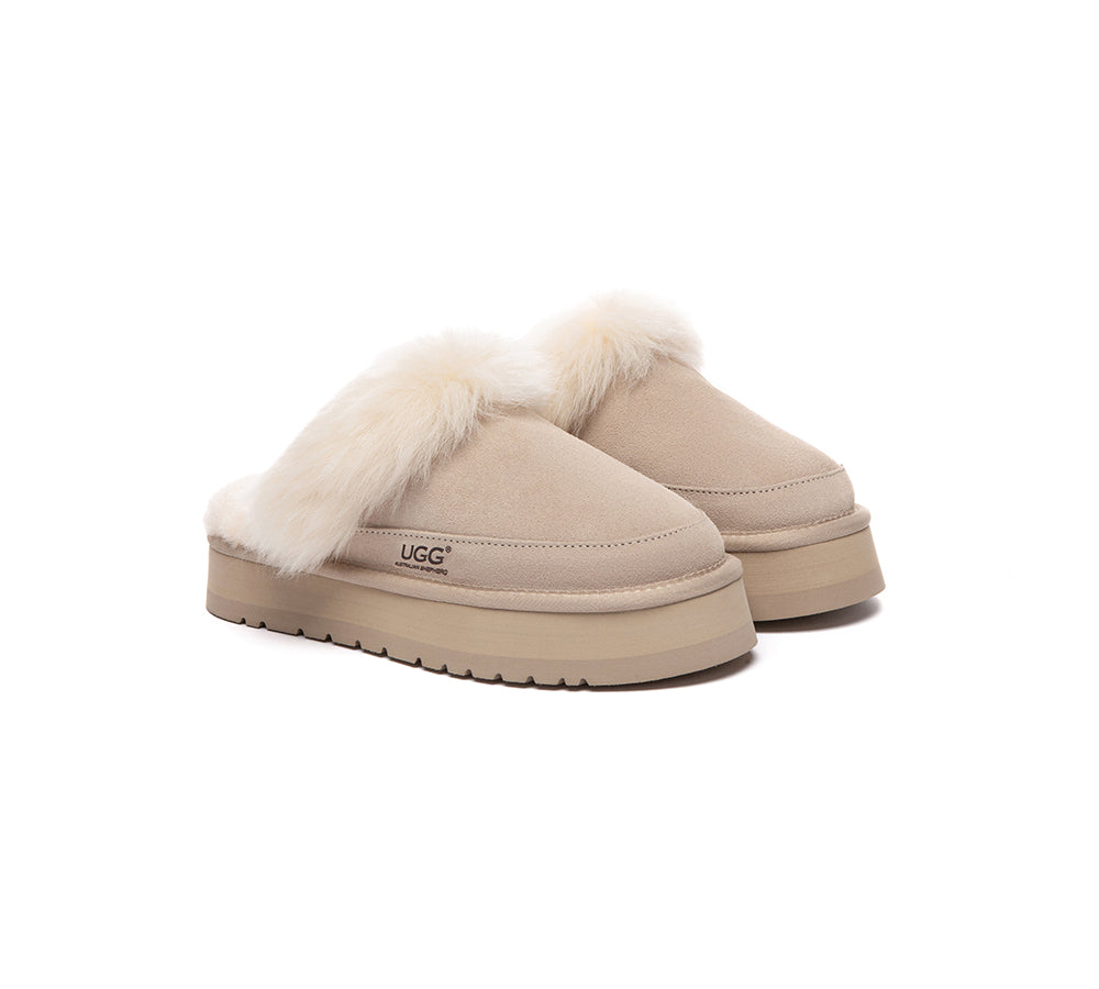 UGG Slippers Sheepskin Wool Platform Moress