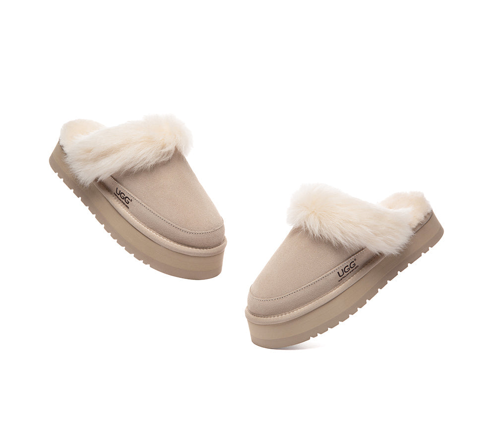 UGG Slippers Sheepskin Wool Platform Moress