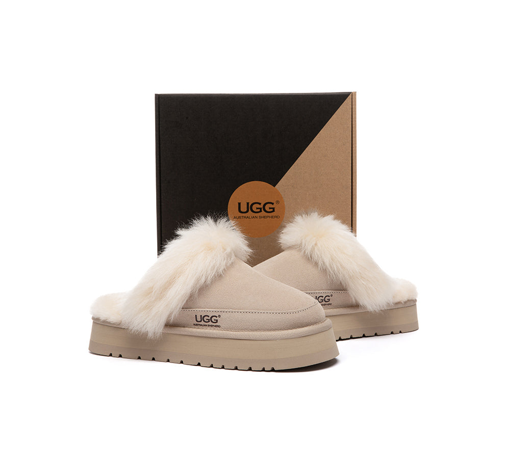 UGG Slippers Sheepskin Wool Platform Moress