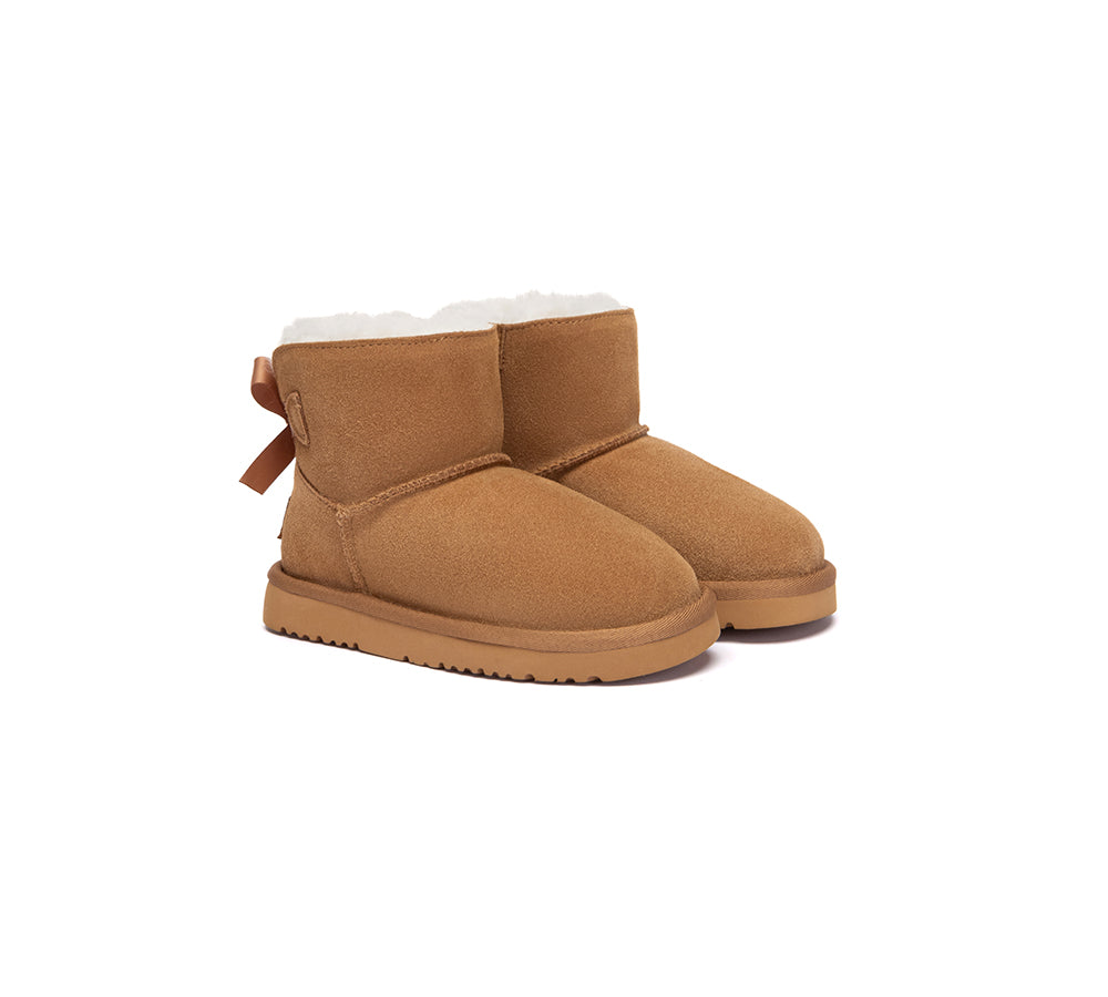 UGG Boots Kids Sheepskin Wool Back Bow Ankle Melub