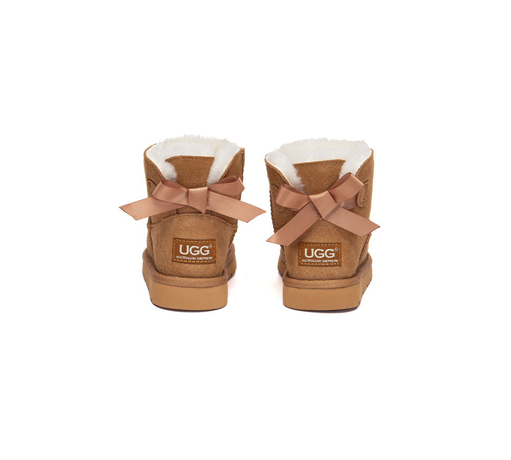 UGG Boots Kids Sheepskin Wool Back Bow Ankle Melub