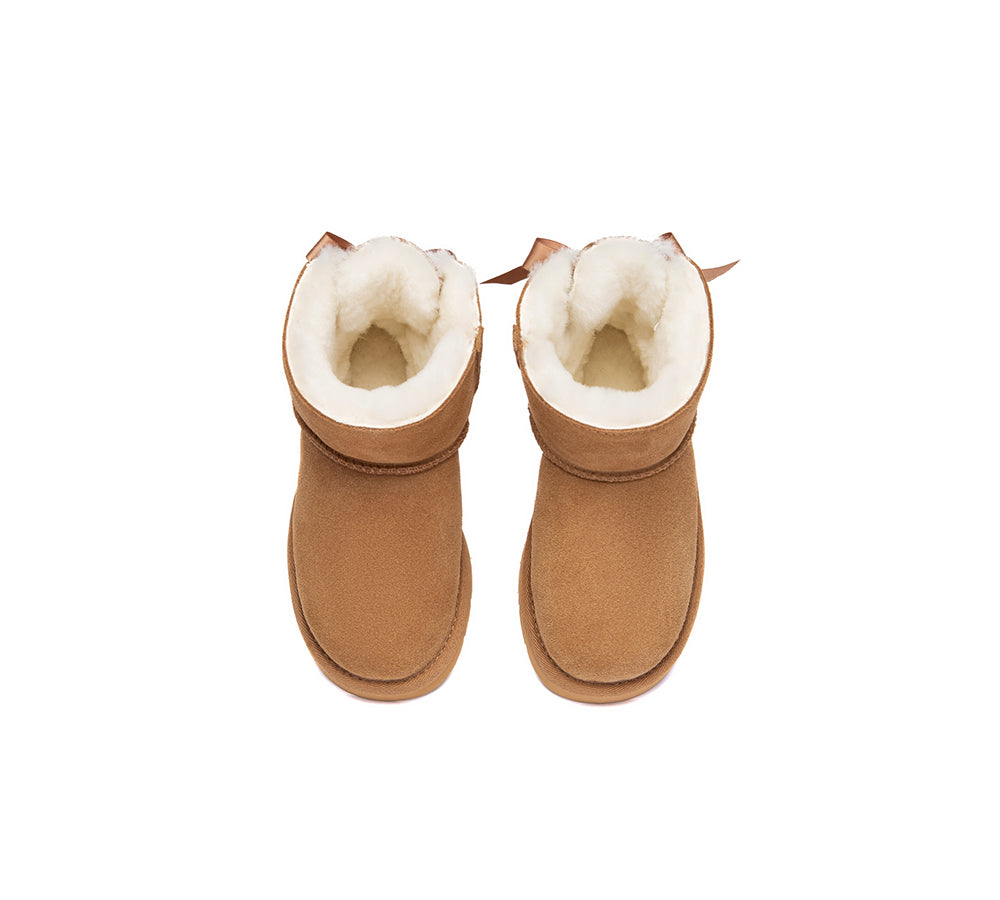 UGG Boots Kids Sheepskin Wool Back Bow Ankle Melub