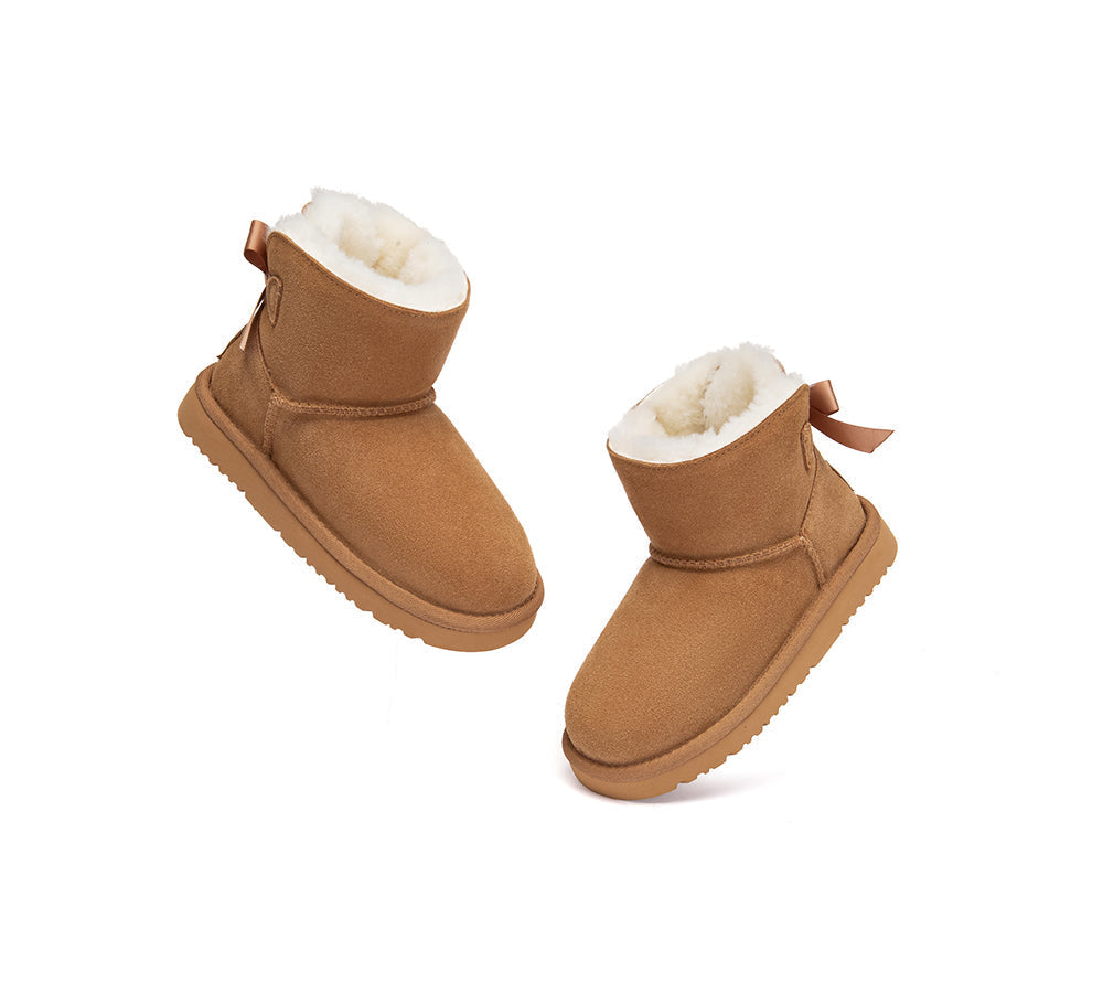 UGG Boots Kids Sheepskin Wool Back Bow Ankle Melub