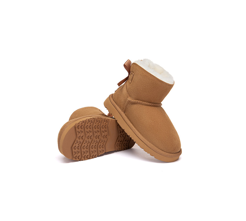 UGG Boots Kids Sheepskin Wool Back Bow Ankle Melub