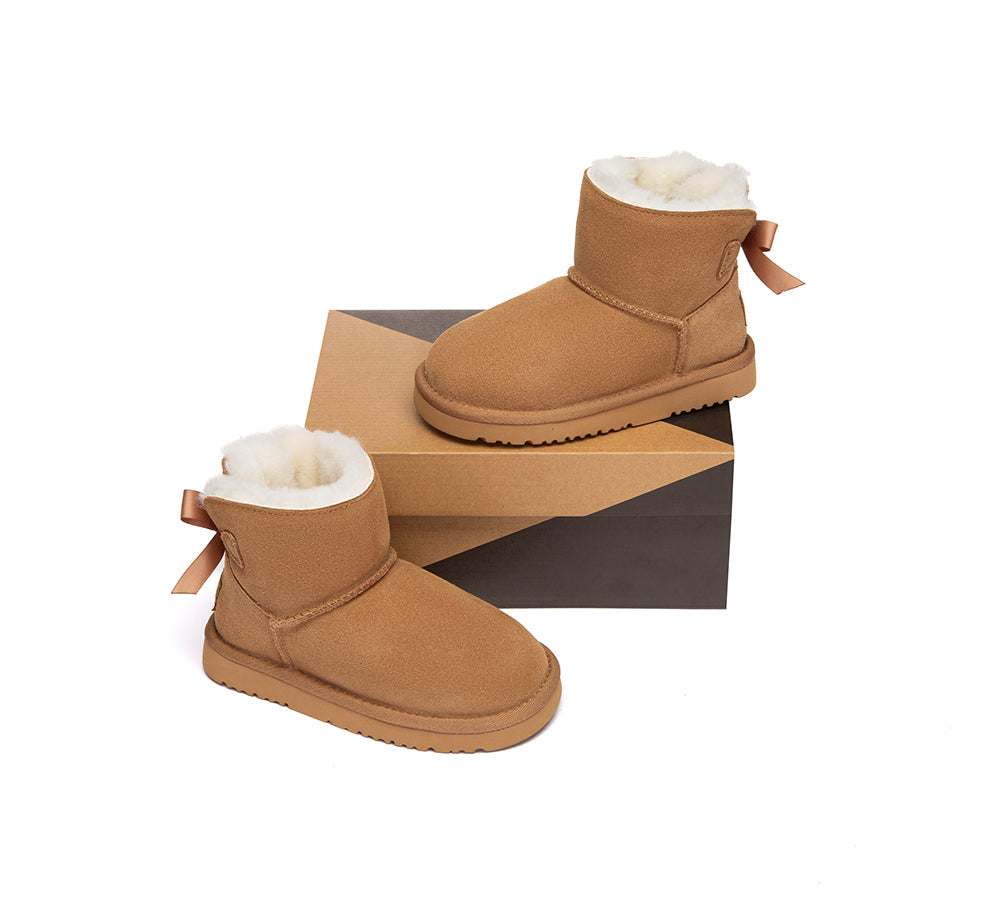 UGG Boots Kids Sheepskin Wool Back Bow Ankle Melub