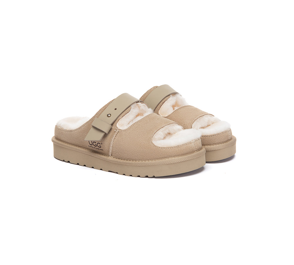 UGG Slippers Sheepskin Wool Adjustable Strap Clava