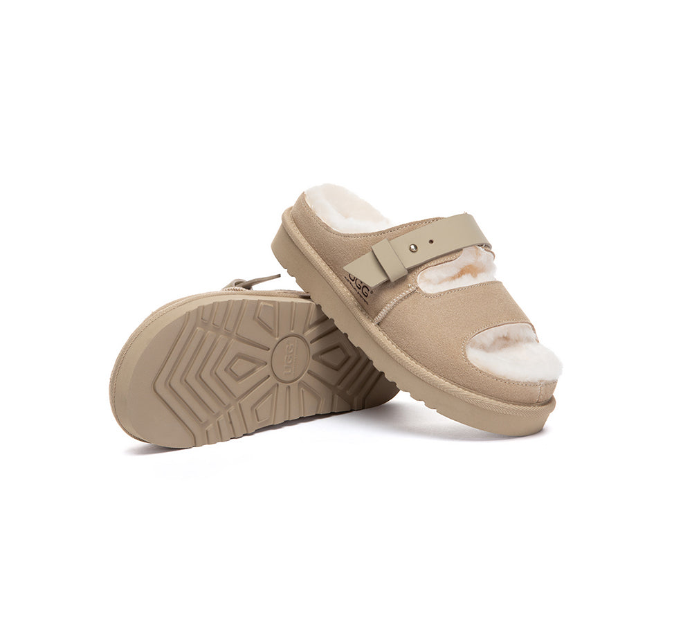 UGG Slippers Sheepskin Wool Adjustable Strap Clava