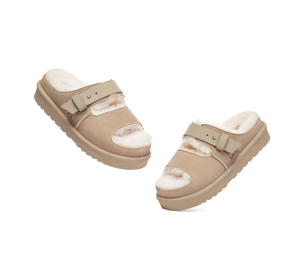 UGG Slippers Sheepskin Wool Adjustable Strap Clava