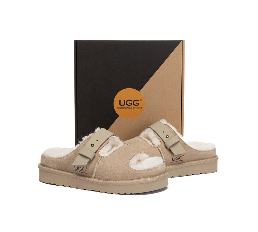 UGG Slippers Sheepskin Wool Adjustable Strap Clava