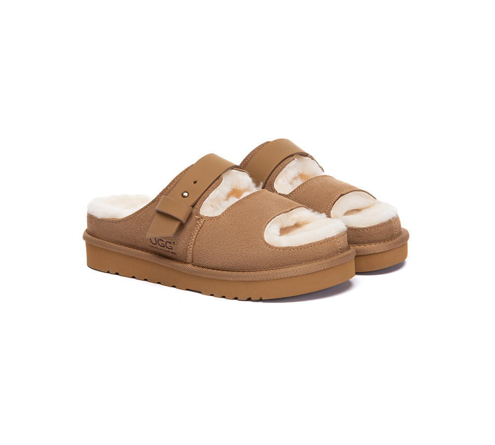 UGG Slippers Sheepskin Wool Adjustable Strap Clava