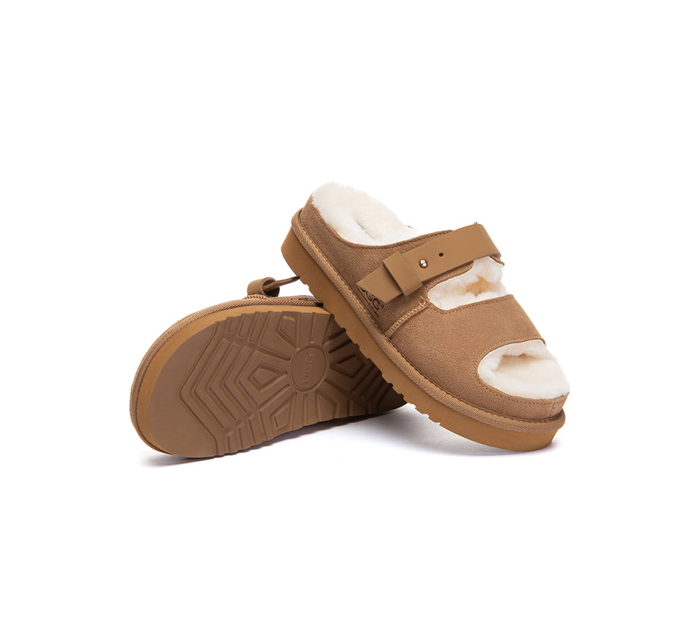 UGG Slippers Sheepskin Wool Adjustable Strap Clava
