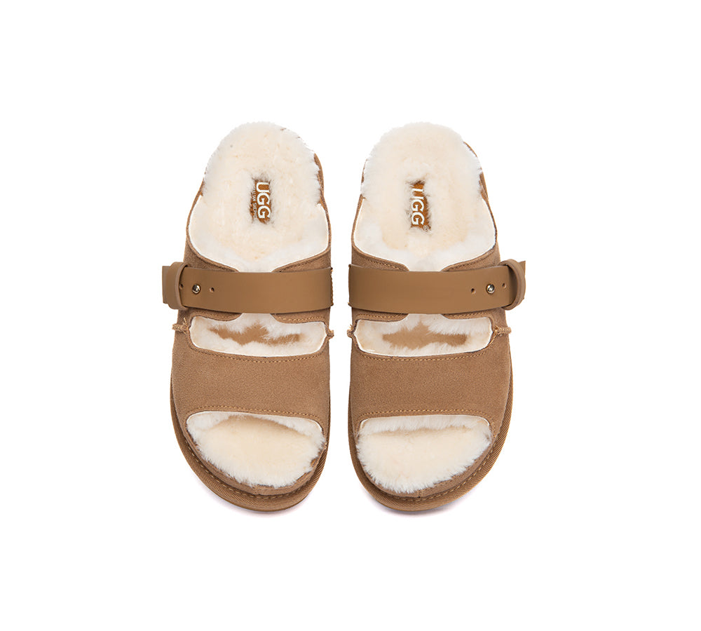 UGG Slippers Sheepskin Wool Adjustable Strap Clava
