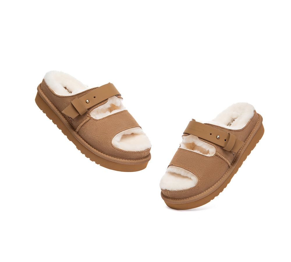 UGG Slippers Sheepskin Wool Adjustable Strap Clava