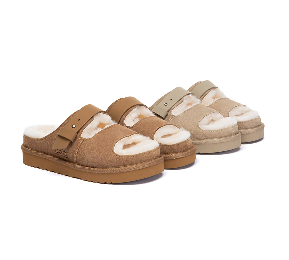 UGG Slippers Sheepskin Wool Adjustable Strap Clava