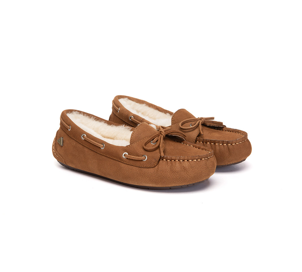UGG Slippers Women Sheepskin Wool Bow Moccasins Pommie