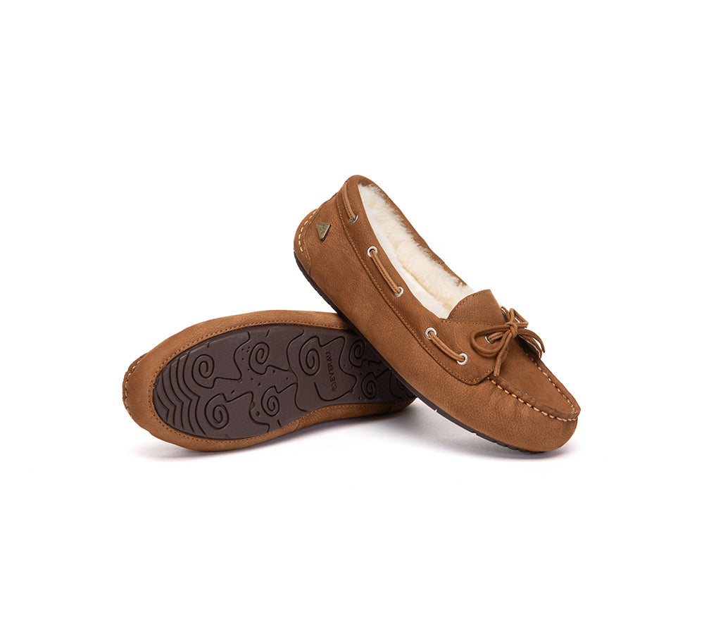 UGG Slippers Women Sheepskin Wool Bow Moccasins Pommie
