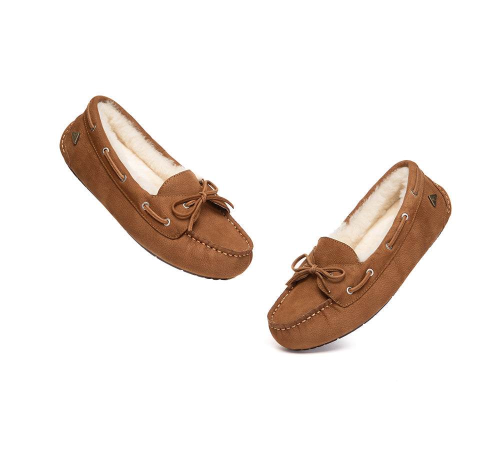 UGG Slippers Women Sheepskin Wool Bow Moccasins Pommie
