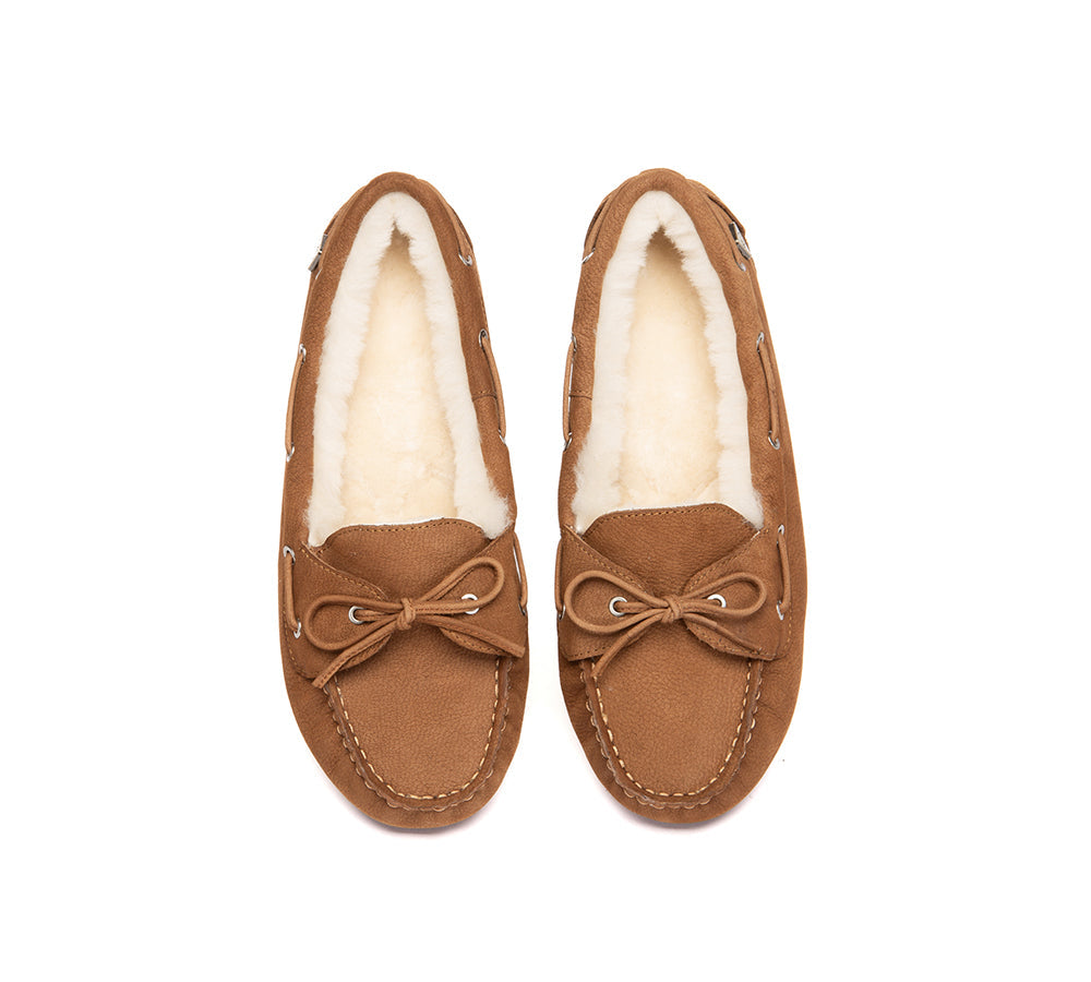 UGG Slippers Women Sheepskin Wool Bow Moccasins Pommie