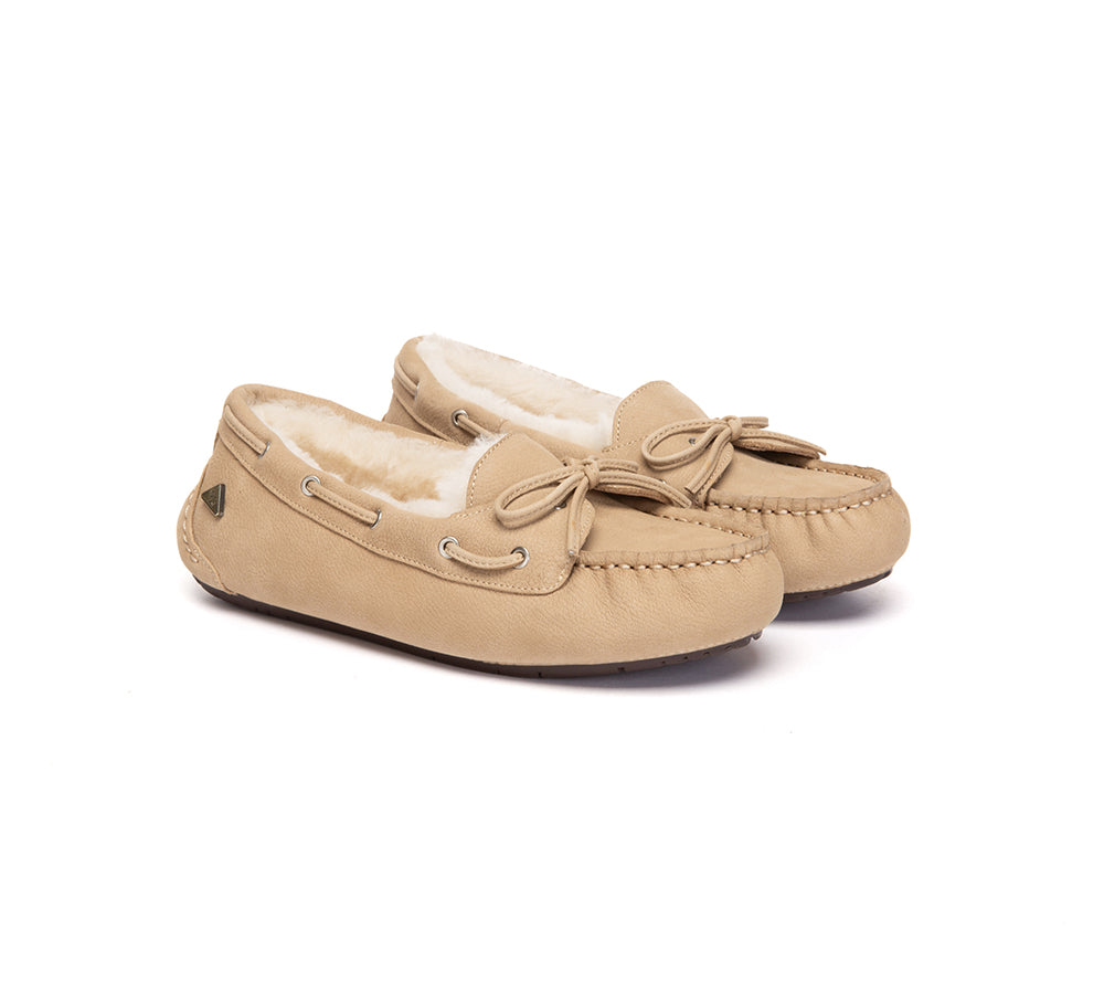 UGG Slippers Women Sheepskin Wool Bow Moccasins Pommie