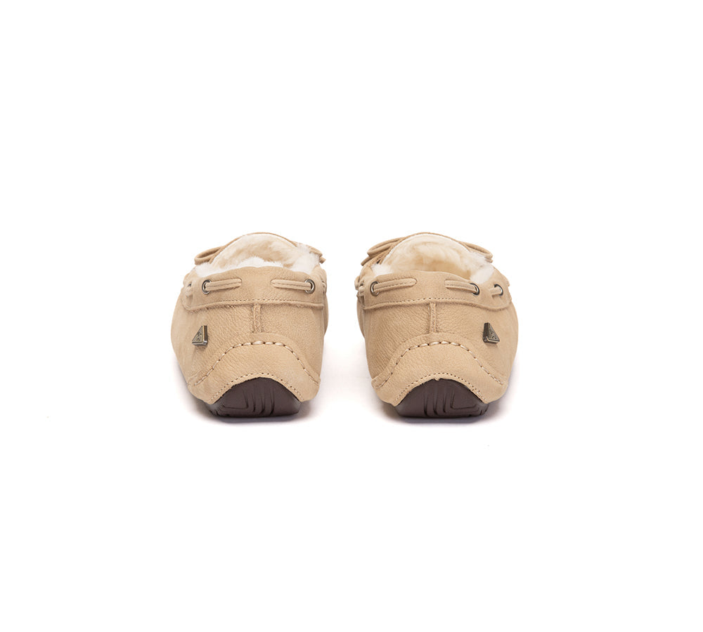 UGG Slippers Women Sheepskin Wool Bow Moccasins Pommie