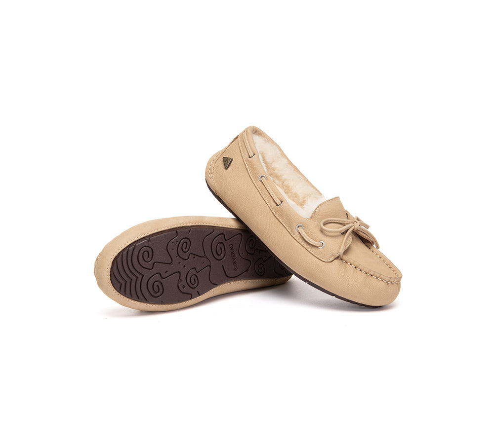 UGG Slippers Women Sheepskin Wool Bow Moccasins Pommie